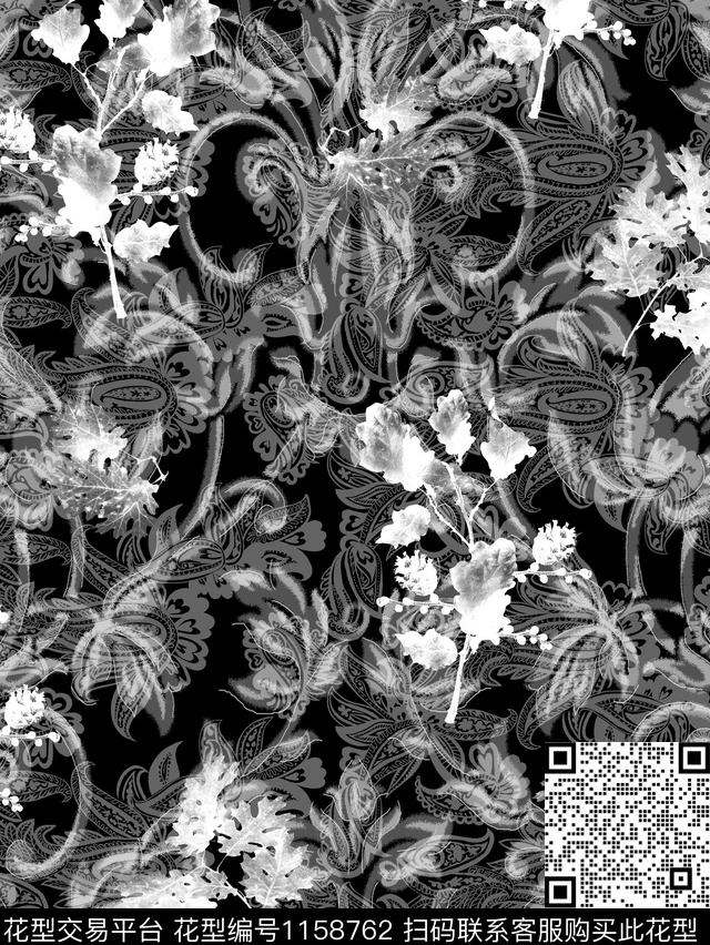 佩斯利欧式纹样松果叶子-3.jpg - 1158762 - 佩斯利 欧洲 绿植树叶 - 数码印花花型 － 女装花型设计 － 瓦栏