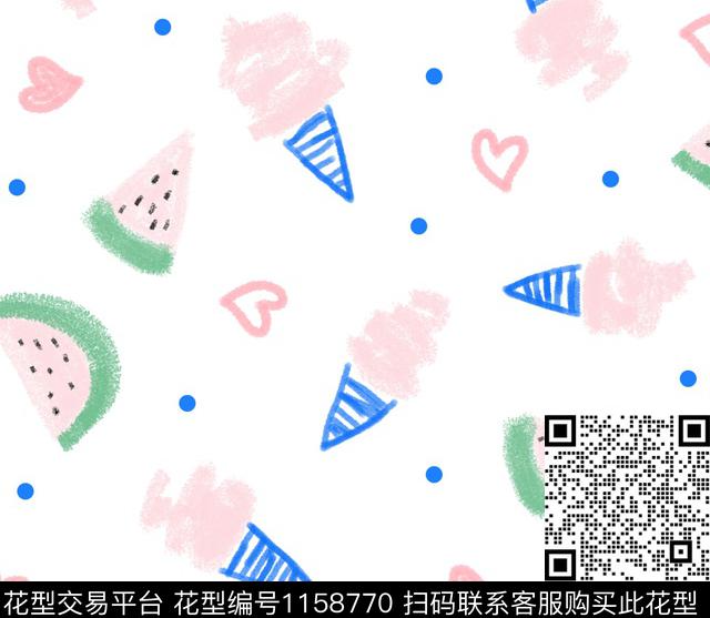 卡通爱心西瓜传统印花花型下载（图片编号: 1158770） - 瓦栏（Walan）