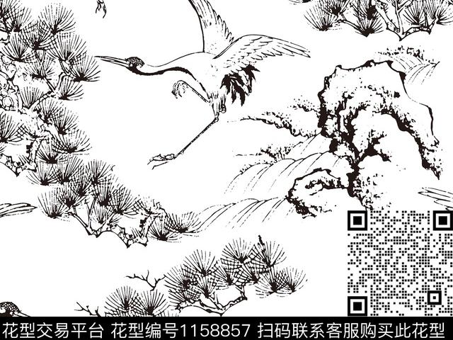 B31-1.jpg - 1158857 - 植物 手绘鹤 古风 - 数码印花花型 － 女装花型设计 － 瓦栏