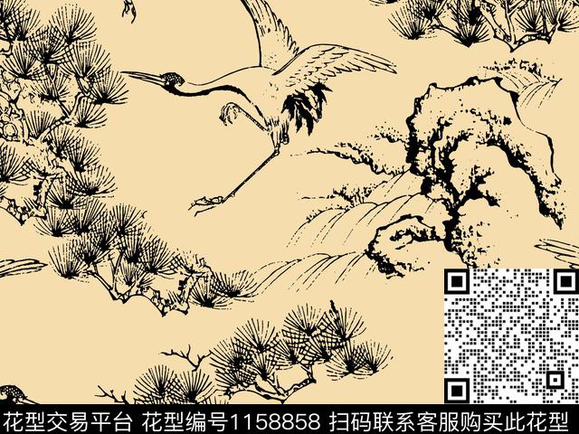 B31-2.jpg - 1158858 - 植物 手绘鹤 古风 - 数码印花花型 － 女装花型设计 － 瓦栏