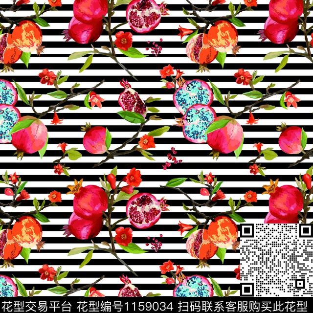 1828-石榴条.jpg - 1159034 - 数码花型 水果 泳装 - 数码印花花型 － 泳装花型设计 － 瓦栏
