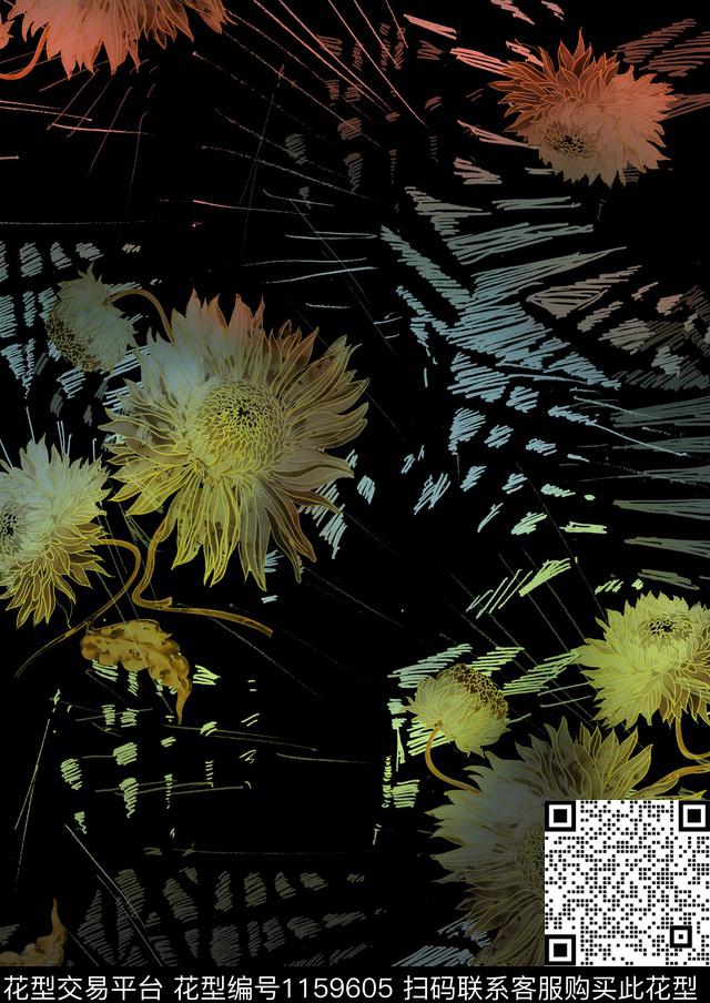 绿植树叶抽象花卉数码印花花型下载（图片编号: 1159605） - 瓦栏（Walan）