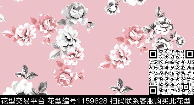 724.jpg - 1159628 - 手绘玫瑰 单色 大牌风 - 传统印花花型 － 女装花型设计 － 瓦栏