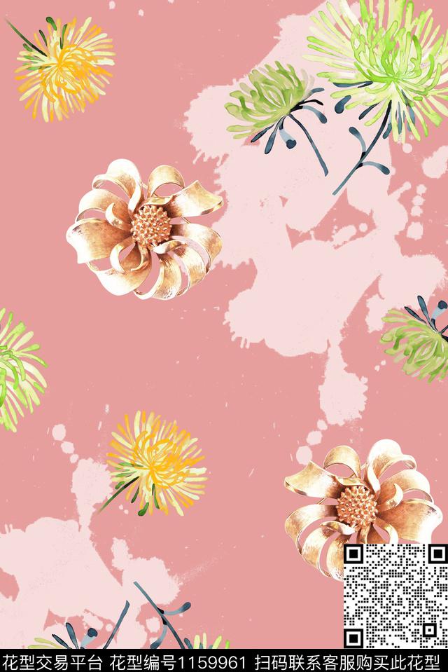 水彩小雏菊-1.jpg - 1159961 - 金属 水彩花卉 喷点 - 数码印花花型 － 女装花型设计 － 瓦栏