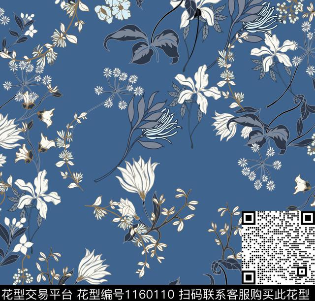 761.jpg - 1160110 - 单色 水彩花卉 手绘花卉 - 传统印花花型 － 女装花型设计 － 瓦栏