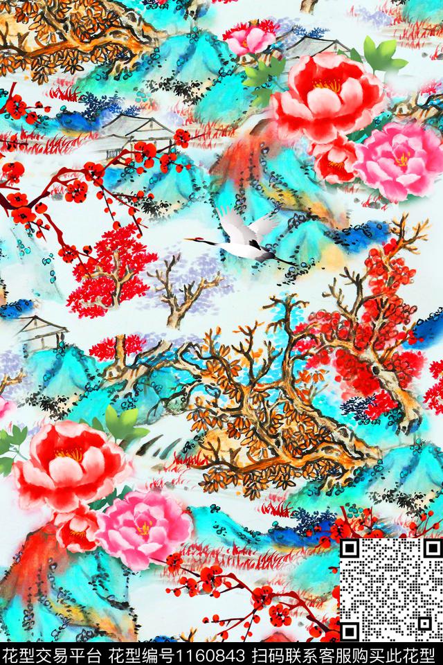yc3-1.jpg - 1160843 - 水墨风 复古 花卉 - 数码印花花型 － 女装花型设计 － 瓦栏