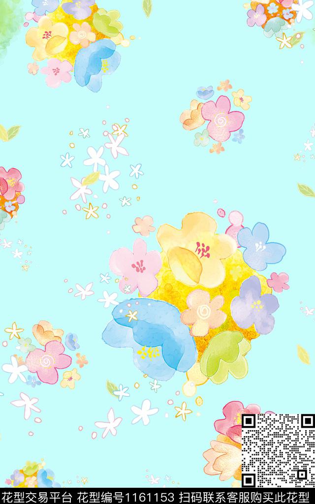 小清新.jpg - 1161153 - 清爽底花卉 数码花型 花卉 - 数码印花花型 － 床品花型设计 － 瓦栏
