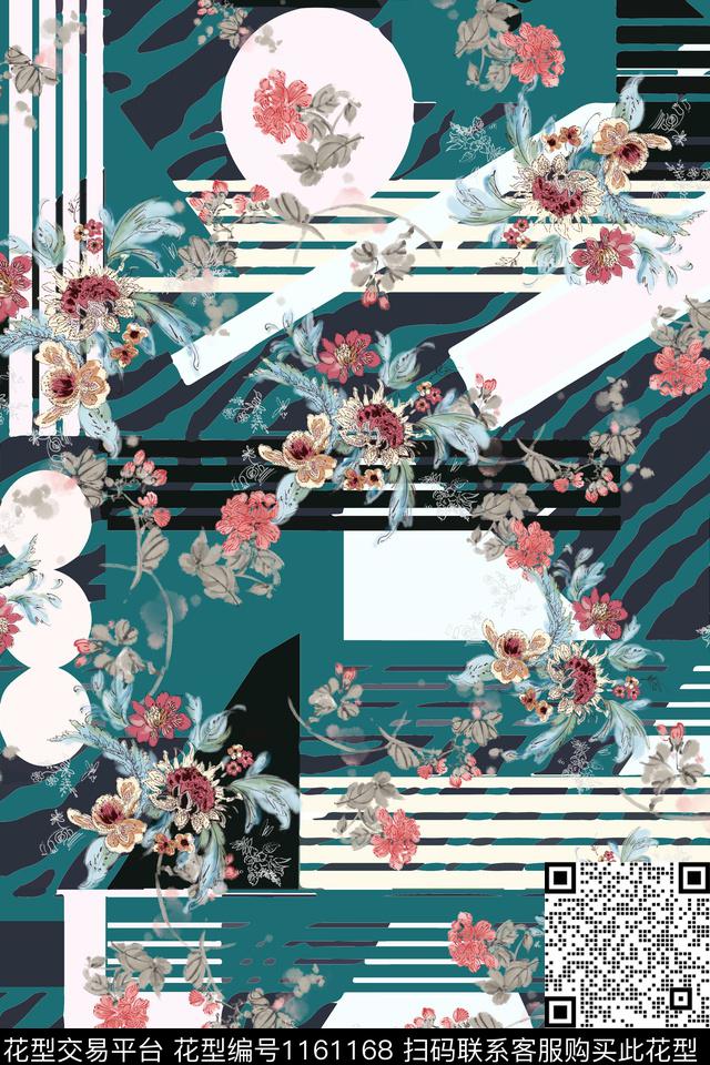 抽象几何花卉数码印花花型下载（图片编号: 1161168） - 瓦栏（Walan）