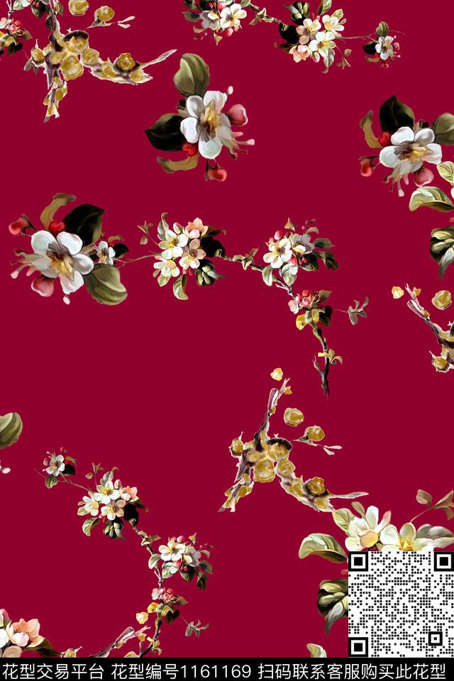 水彩花卉旗袍典雅花卉数码印花花型下载（图片编号: 1161169） - 瓦栏（Walan）