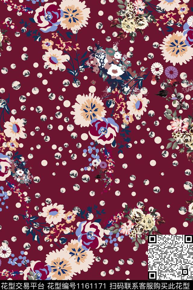 手绘花卉花卉波点数码印花花型下载（图片编号: 1161171） - 瓦栏（Walan）