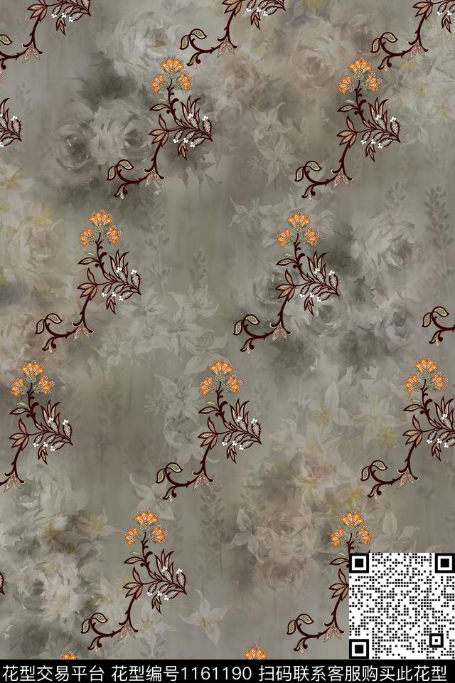 佩斯利民族花卉抽象底纹数码印花花型下载（图片编号: 1161190） - 瓦栏（Walan）