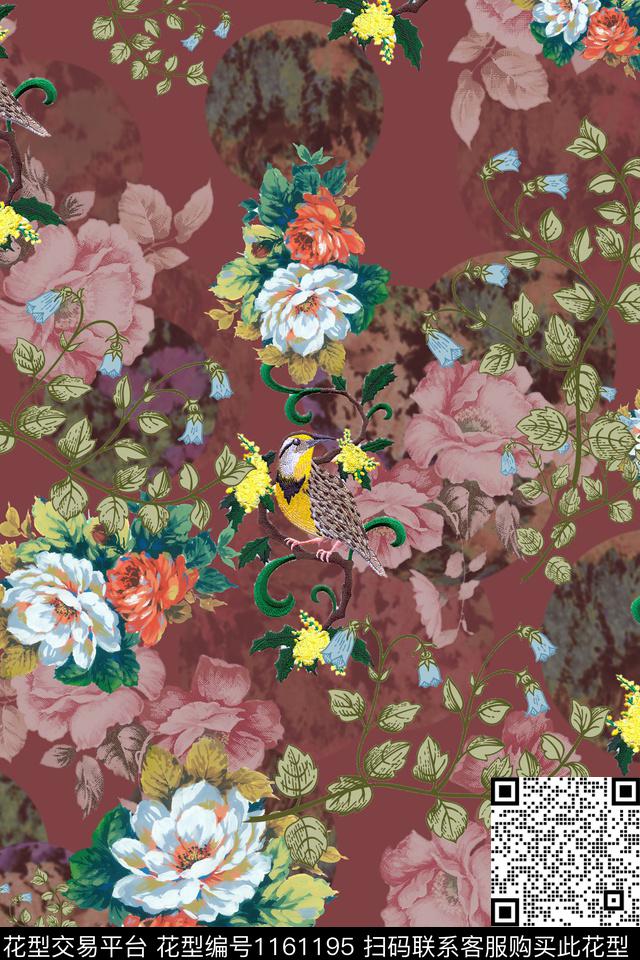 花鸟数码花型绣花花型数码印花花型下载（图片编号: 1161195） - 瓦栏（Walan）