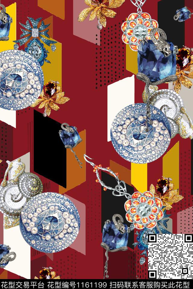 36-抽象几何珠宝组合服装面料花型.jpg - 1161199 - 几何 数码花型 珠宝宝石 - 数码印花花型 － 女装花型设计 － 瓦栏