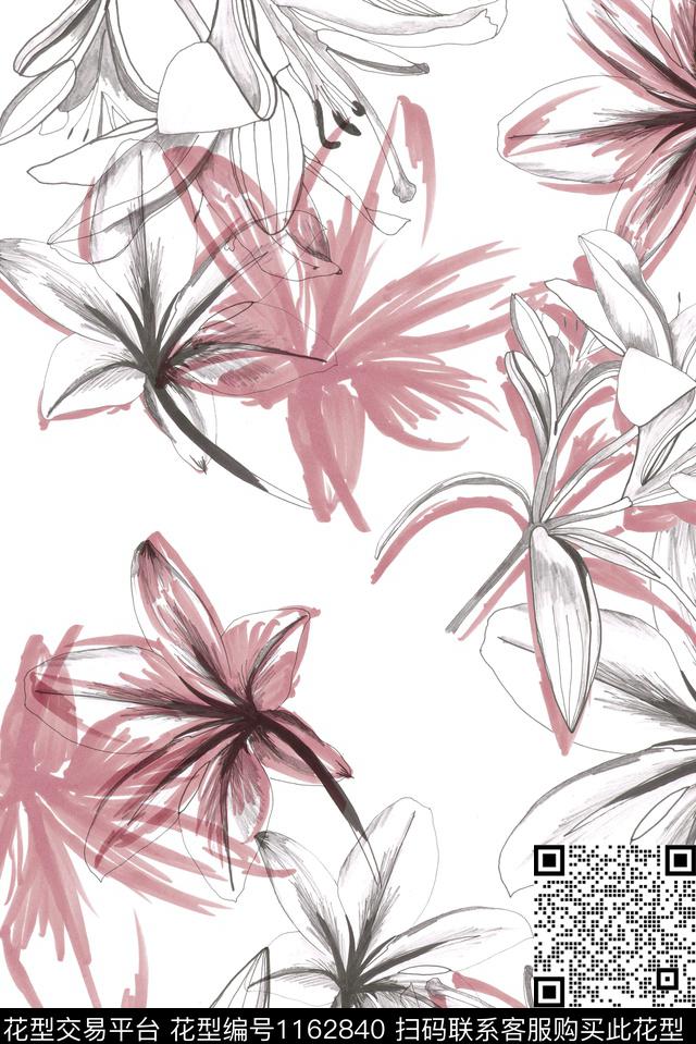 花瓣手绘花卉花卉数码印花花型下载（图片编号: 1162840） - 瓦栏（Walan）