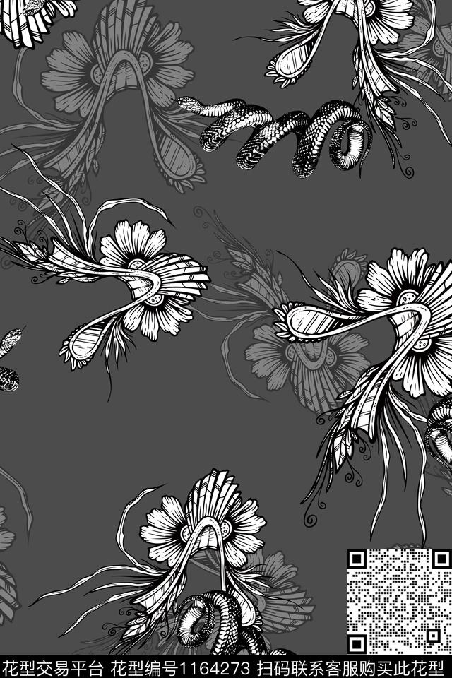 N1H-AB2603.jpg - 1164273 - 花卉 女装 黑白花型 - 数码印花花型 － 女装花型设计 － 瓦栏