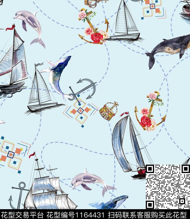 181226航海回路1.jpg - 1164431 - 少女 大牌风 海洋 - 数码印花花型 － 童装花型设计 － 瓦栏