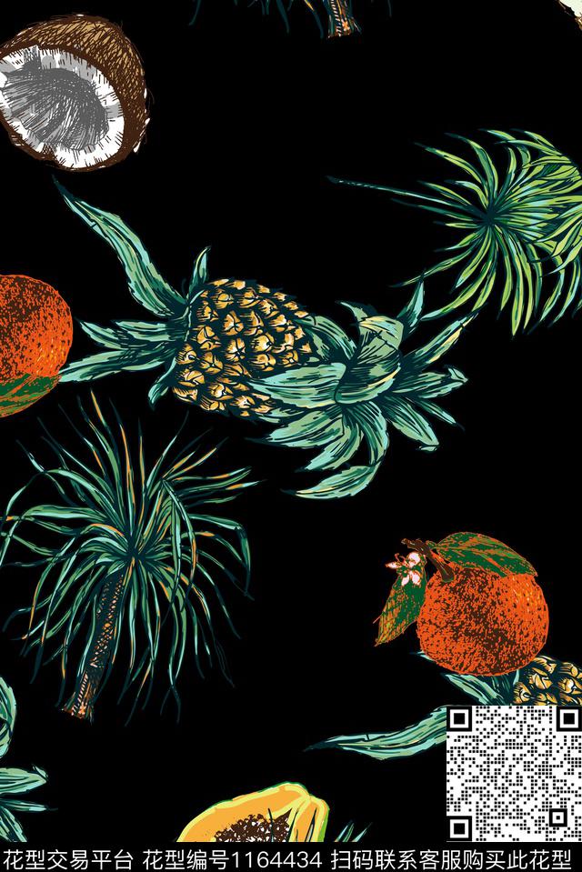 CSY-18022-1.jpg - 1164434 - 绿植树叶 俏皮水果印花 趣味水果印花 - 数码印花花型 － 女装花型设计 － 瓦栏