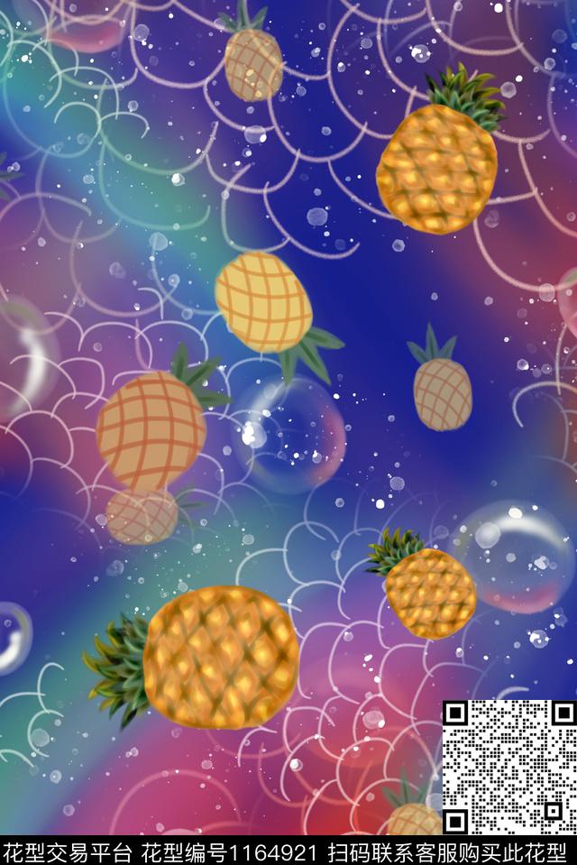 XM-梦幻菠萝-1.jpg - 1164921 - 梦幻水果 趣味水果印花 俏皮水果印花 - 数码印花花型 － 女装花型设计 － 瓦栏