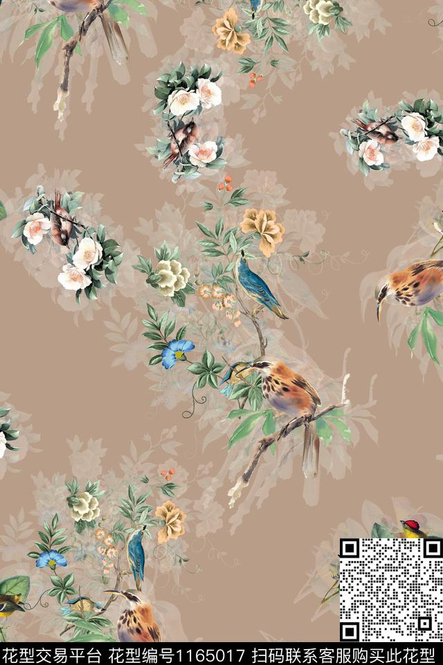 大牌风花卉花鸟数码印花花型下载（图片编号: 1165017） - 瓦栏（Walan）