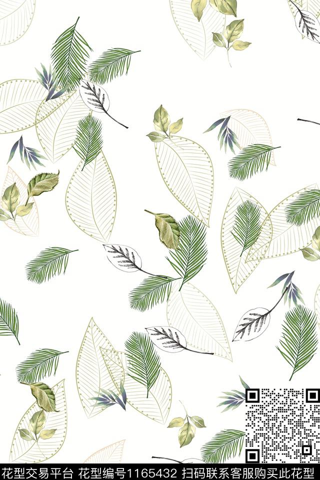 大牌风绿植树叶热带花型数码印花花型下载（图片编号: 1165432） - 瓦栏（Walan）