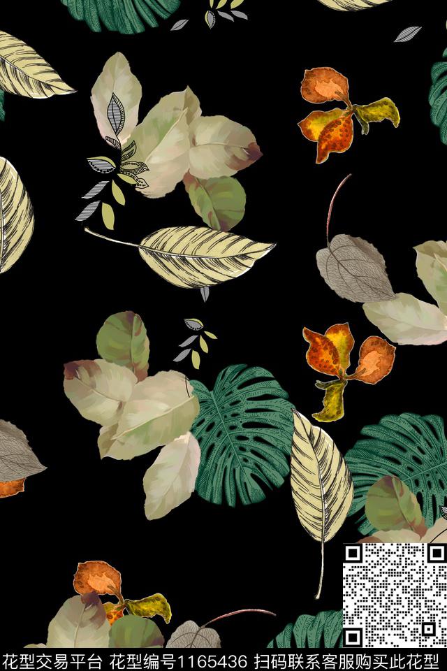 植物热带花型绿植树叶数码印花花型下载（图片编号: 1165436） - 瓦栏（Walan）