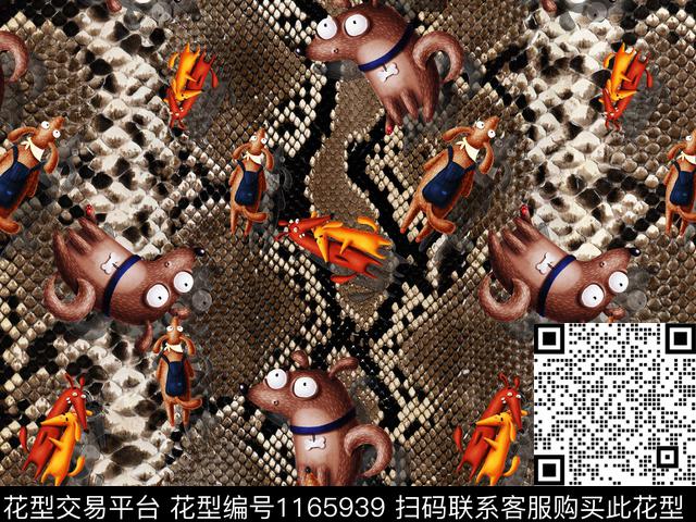 12-蛇皮狗.jpg - 1165939 - 狗尾巴草 大牌风 蛇纹 - 数码印花花型 － 女装花型设计 － 瓦栏