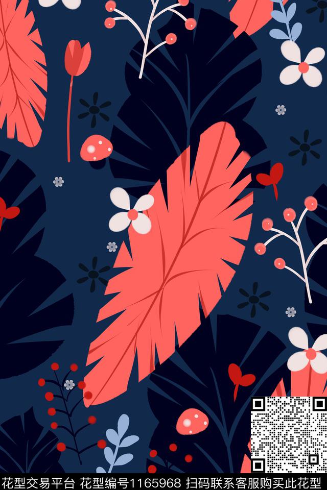 深底橙花.jpg - 1165968 - 大牌风 植物 热带花型 - 数码印花花型 － 女装花型设计 － 瓦栏