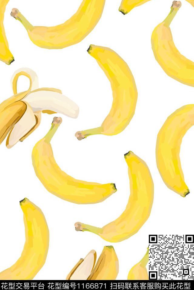 手绘香蕉俏皮水果印花数码印花花型下载（图片编号: 1166871） - 瓦栏（Walan）