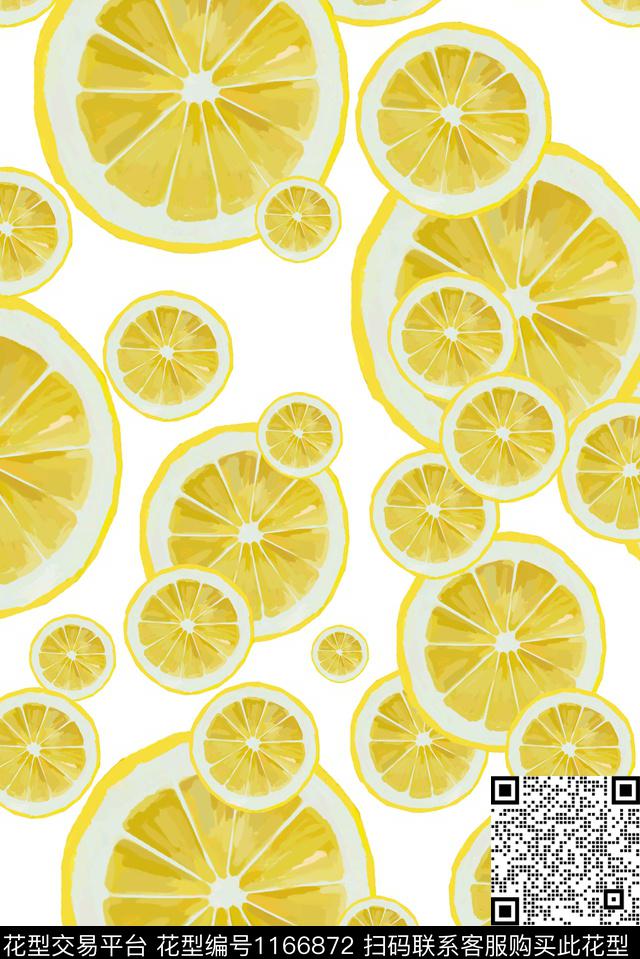 未标题-1.jpg - 1166872 - 柠檬 俏皮水果印花 黄花 - 数码印花花型 － 女装花型设计 － 瓦栏