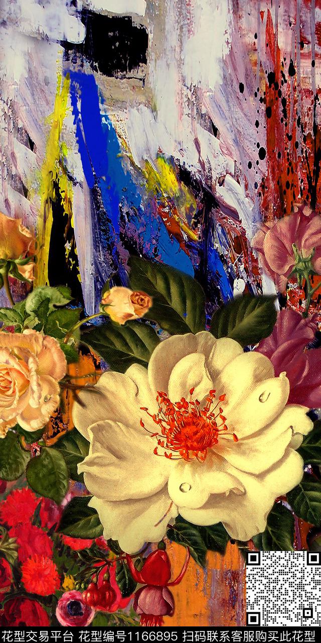 FLZ-H1...jpg - 1166895 - 手绘大花 抽象花卉 定位花 - 数码印花花型 － 女装花型设计 － 瓦栏