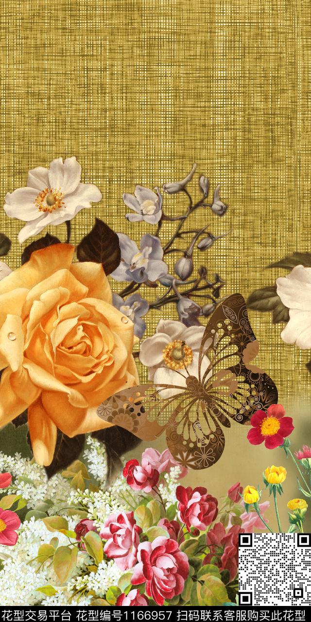 FLZ-H2.jpg - 1166957 - 蝴蝶 手绘大花 定位花 - 数码印花花型 － 女装花型设计 － 瓦栏