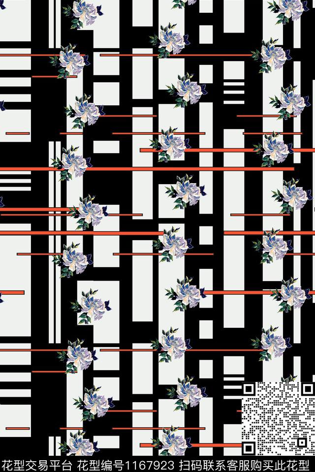 几何花卉大牌风数码印花花型下载（图片编号: 1167923） - 瓦栏（Walan）