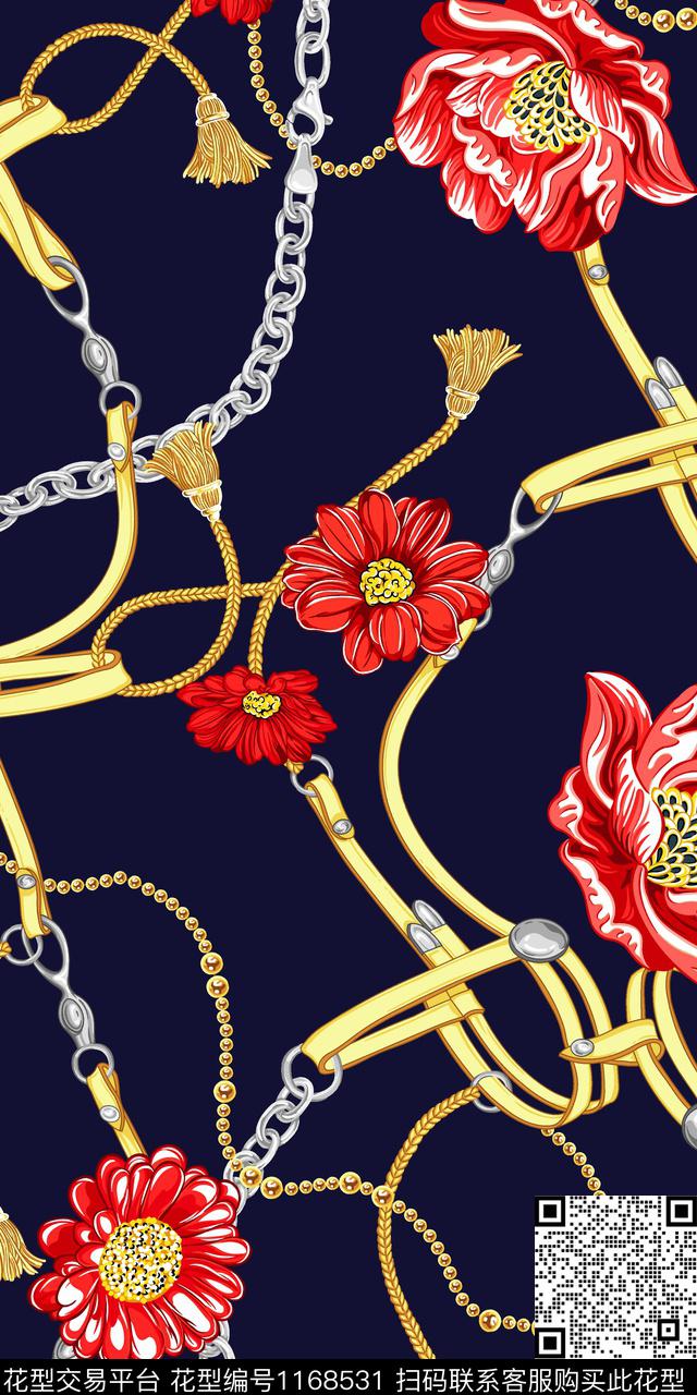 JXSJ011219.jpg - 1168531 - 女装 花卉 珠宝链条 - 传统印花花型 － 女装花型设计 － 瓦栏