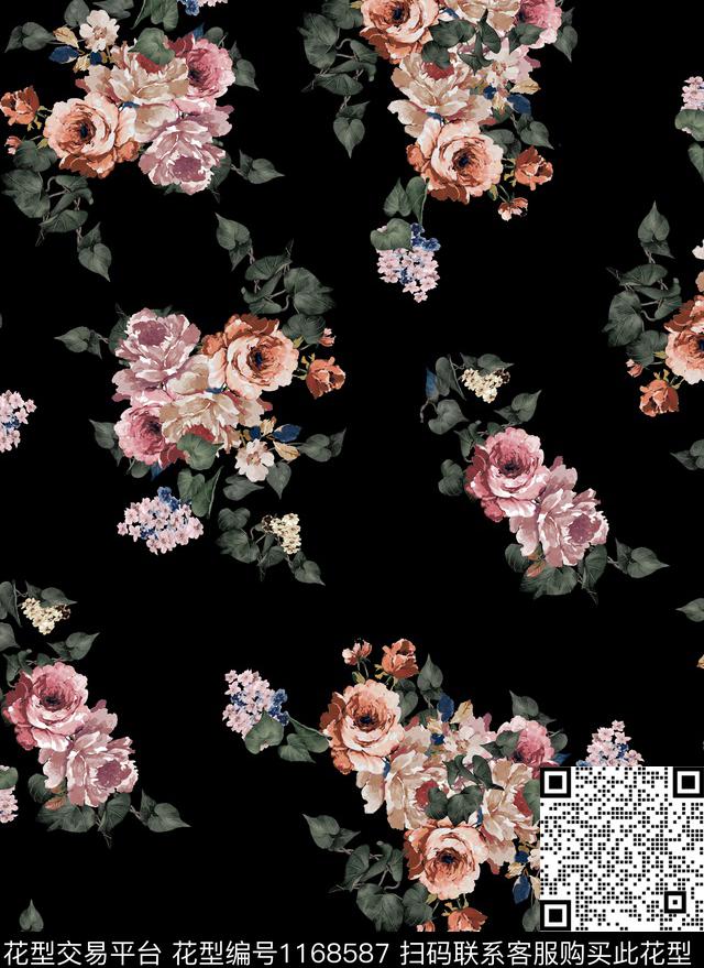 812.jpg - 1168587 - 春夏花型 水彩花卉 花卉 - 传统印花花型 － 女装花型设计 － 瓦栏