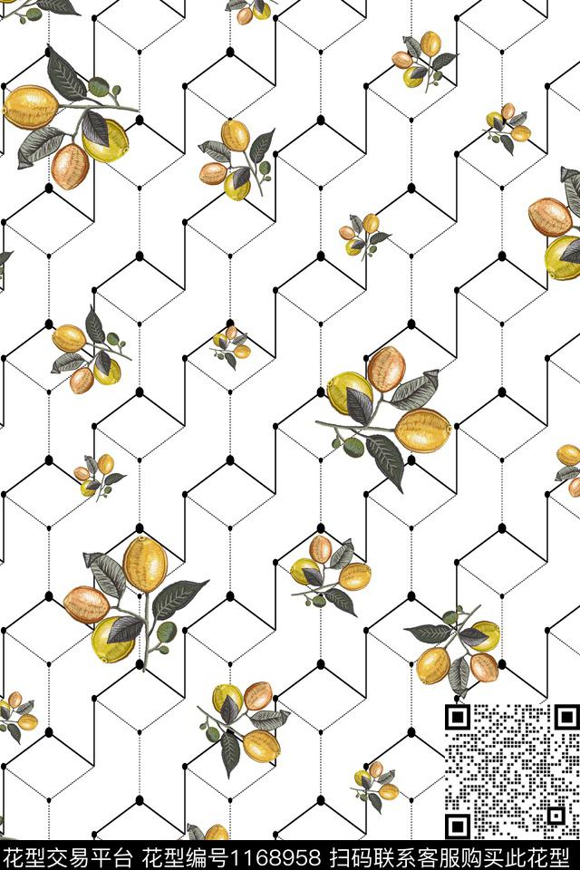 几何大牌风水果数码印花花型下载（图片编号: 1168958） - 瓦栏（Walan）