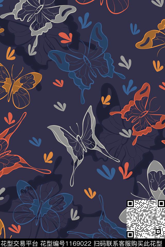 蝴蝶印花2.jpg - 1169022 - 数码花型 鸟/昆虫 花卉 - 数码印花花型 － 女装花型设计 － 瓦栏