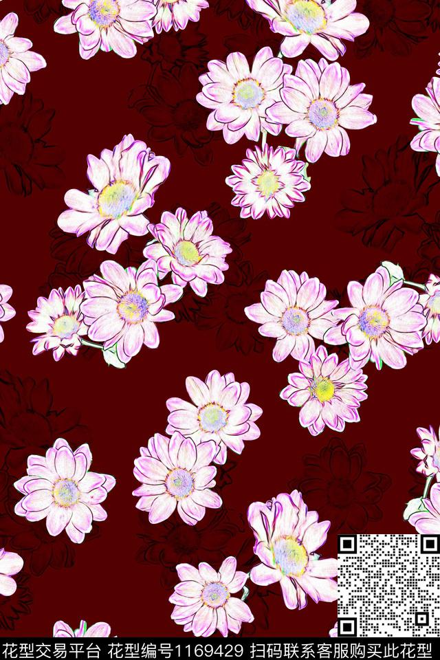 红底小花-分层.jpg - 1169429 - 清爽底花卉 几何 1/2接 - 数码印花花型 － 女装花型设计 － 瓦栏