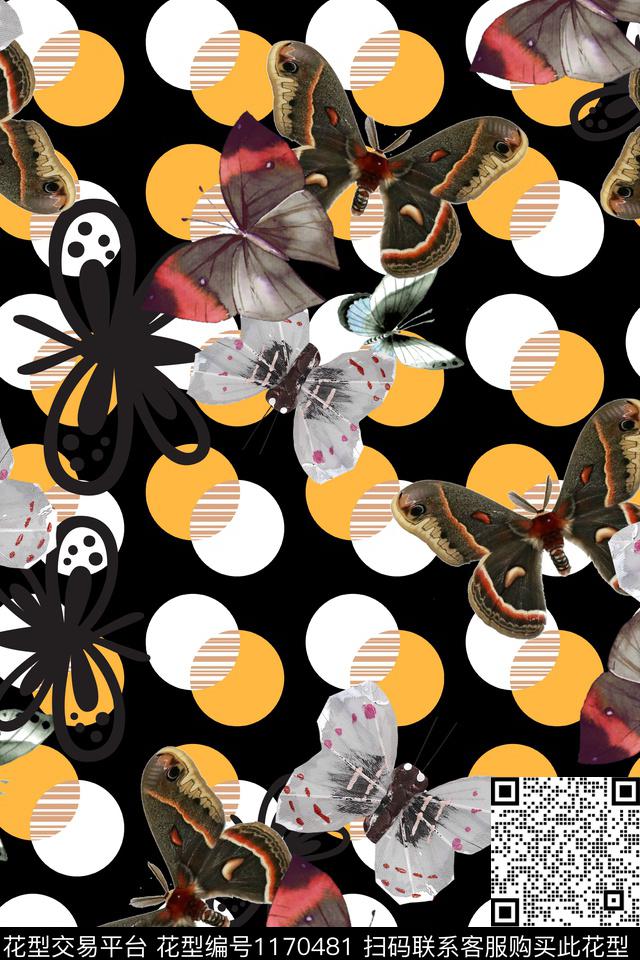 几何蝴蝶波点数码印花花型下载（图片编号: 1170481） - 瓦栏（Walan）