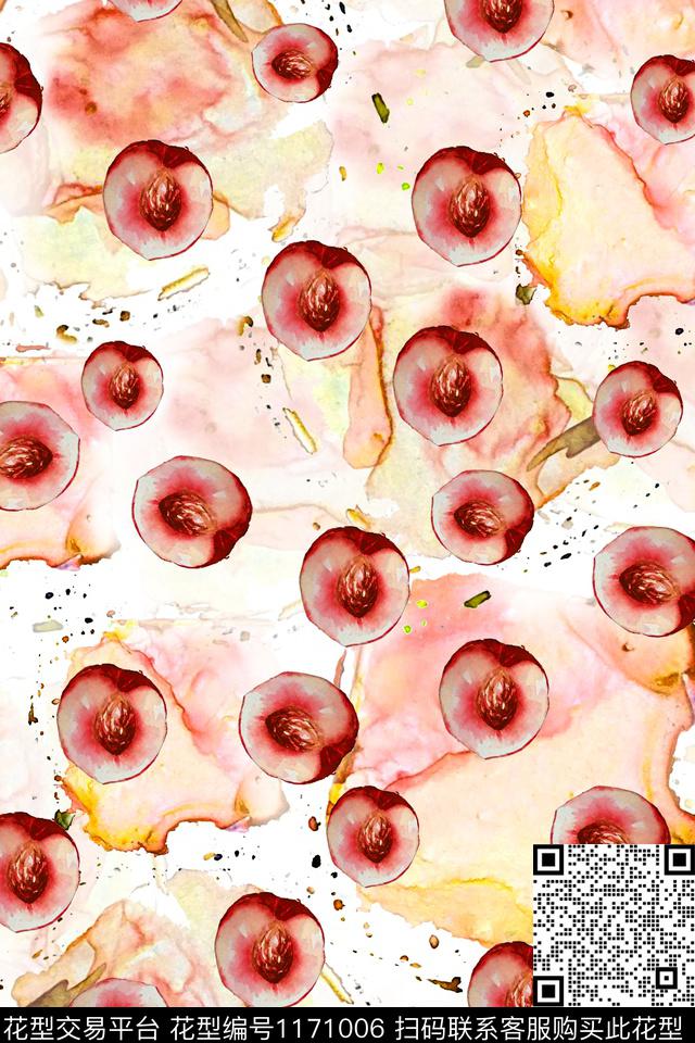桃2.jpg - 1171006 - 水彩 数码花型 水果 - 数码印花花型 － 女装花型设计 － 瓦栏