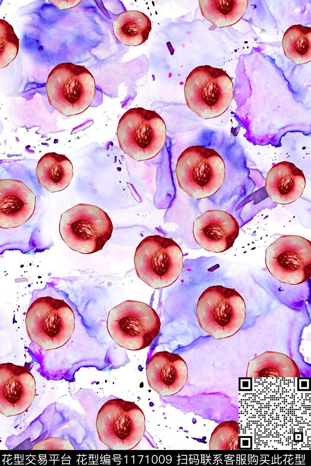 桃3.jpg - 1171009 - 水彩 数码花型 水果 - 数码印花花型 － 女装花型设计 － 瓦栏