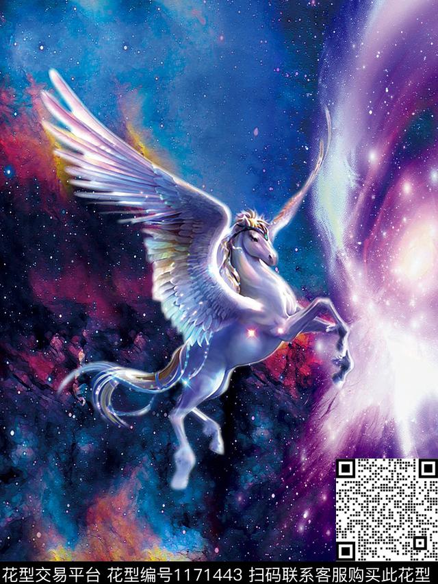 星空欧美飞马数码印花花型下载（图片编号: 1171443） - 瓦栏（Walan）