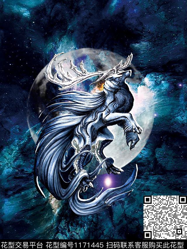 狼欧美星空数码印花花型下载（图片编号: 1171445） - 瓦栏（Walan）
