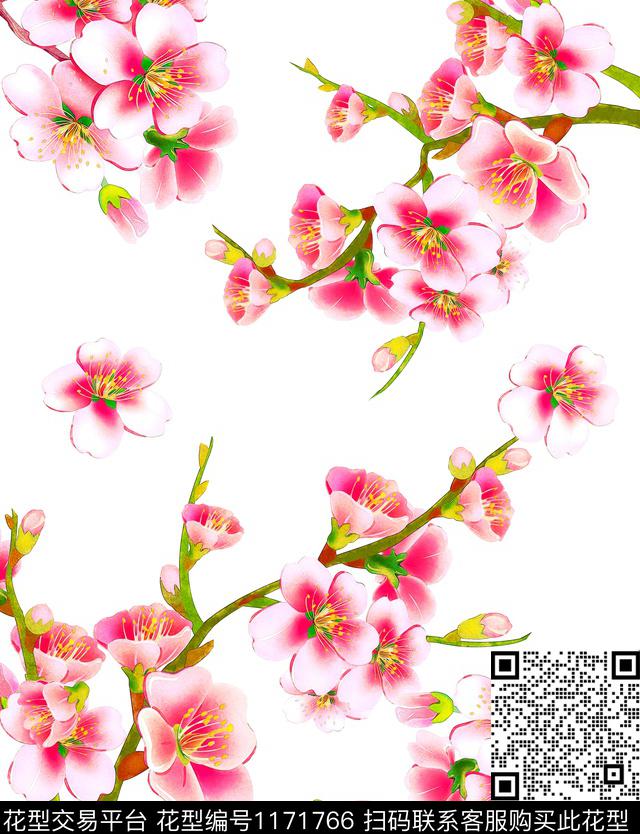 樱花.jpg - 1171766 - 花卉 樱花 田园 - 数码印花花型 － 女装花型设计 － 瓦栏