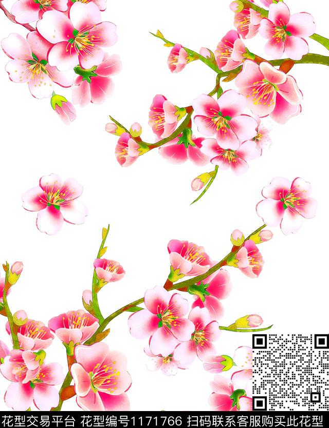 花卉樱花数码印花花型下载（图片编号: 1171766） - 瓦栏（Walan）