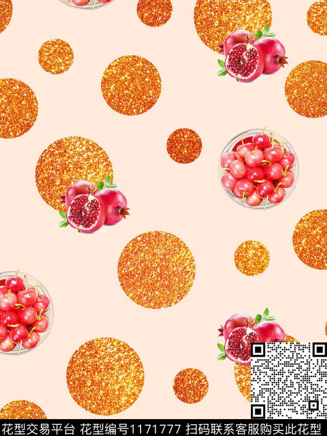 波点石榴车厘子.jpg - 1171777 - 水果 波点 趣味 - 数码印花花型 － 女装花型设计 － 瓦栏
