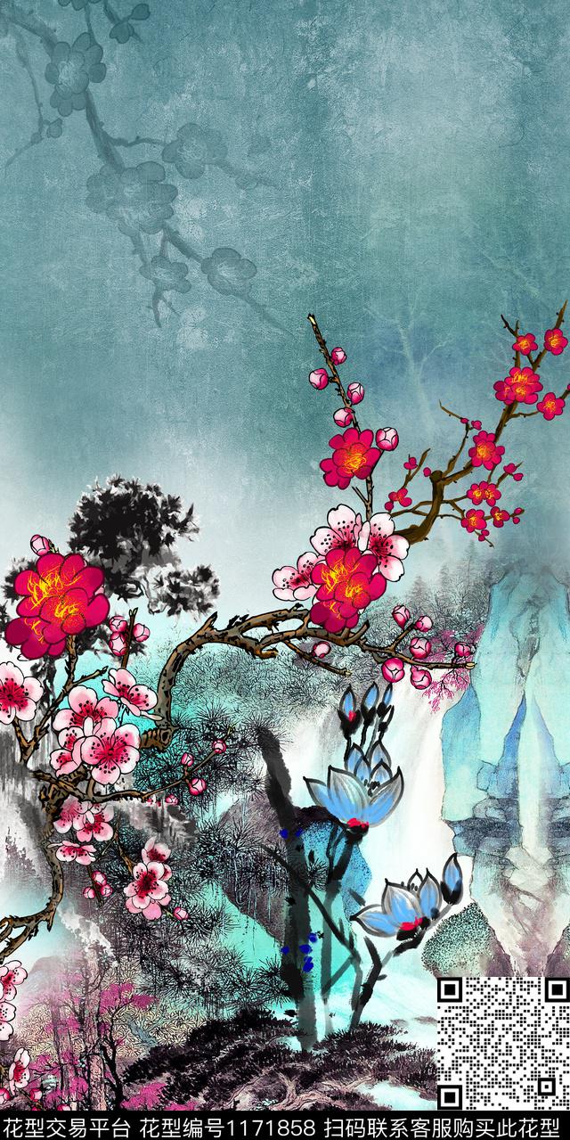HY1-001A.jpg - 1171858 - 中老年 定位花 中国 - 数码印花花型 － 女装花型设计 － 瓦栏