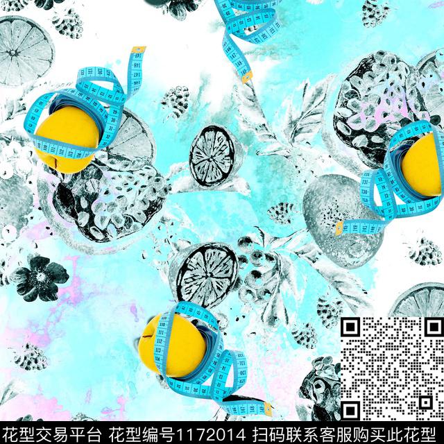 渲染底纹花卉果实趣味卷尺.jpg - 1172014 - 水彩 水果 抽象花卉 - 数码印花花型 － 男装花型设计 － 瓦栏