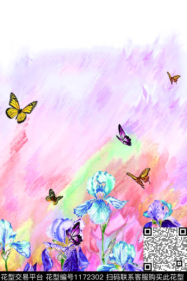 35-定位花.jpg - 1172302 - 数码花型 蝴蝶 花卉 - 数码印花花型 － 女装花型设计 － 瓦栏
