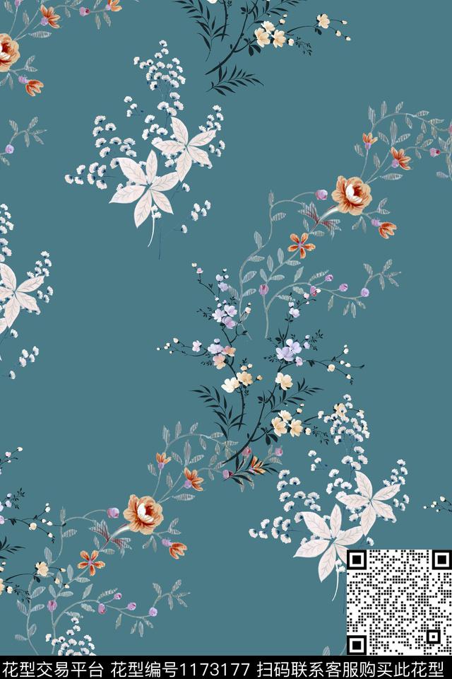 春夏花型花卉大牌风数码印花花型下载（图片编号: 1173177） - 瓦栏（Walan）