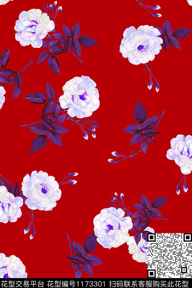 红底花-分层.jpg - 1173301 - 数码花型 清爽底花卉 1/2接 - 数码印花花型 － 女装花型设计 － 瓦栏